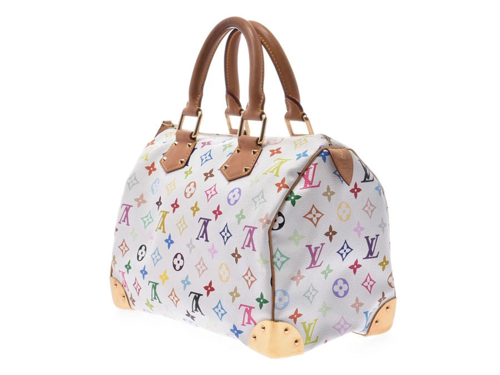 Louis Vuitton Leather Handbag Speedy Multicolor White